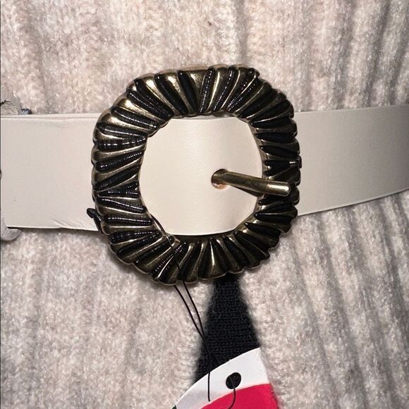 Valentina Ivory Milk Genuine Leather Rayed Brass Tone Buckle Belt main image 10